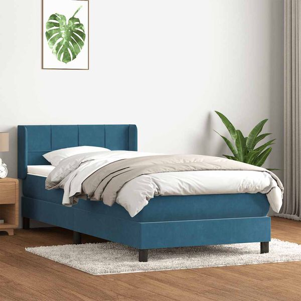 vidaXL Boxspring met matras fluweel donkerblauw 100x210 cm
