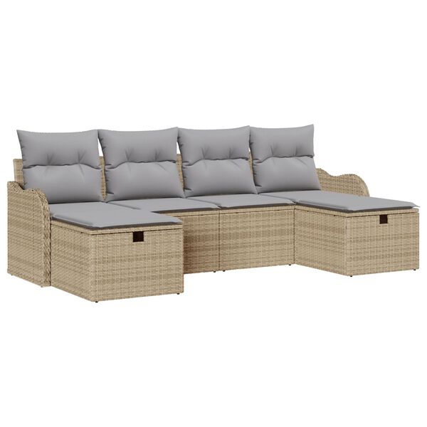 vidaXL Bankstel met kussen 6 pcs Beige en Licht Grijs poly rattan