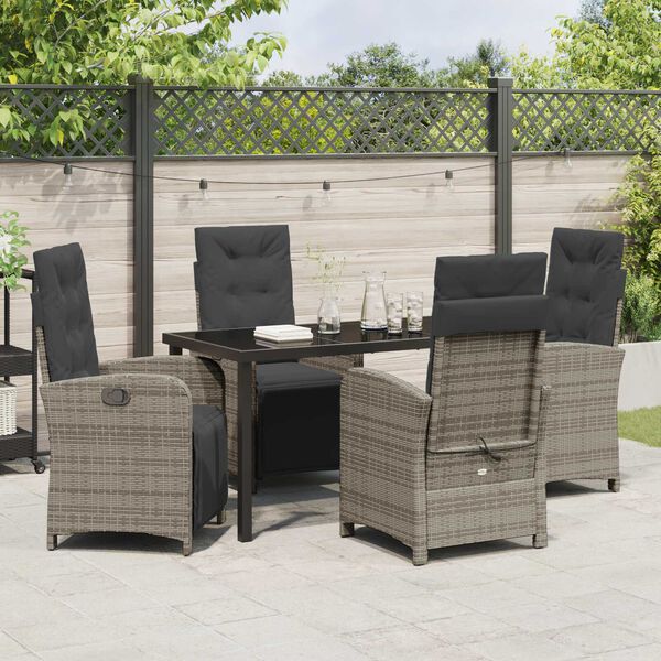 vidaXL Tuin eettafelset met kussen 5 pcs Grijs poly rattan