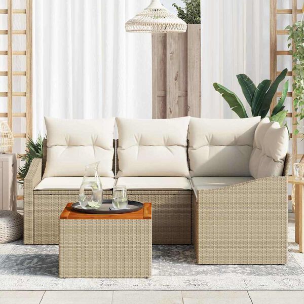 vidaXL Tuinbankenset met kussen 5 pcs Beige poly rattan