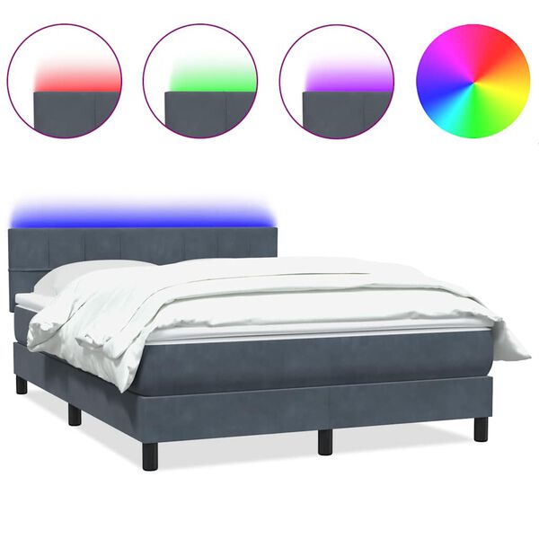 vidaXL Boxspring met matras en LED fluweel donkergrijs 140x220 cm