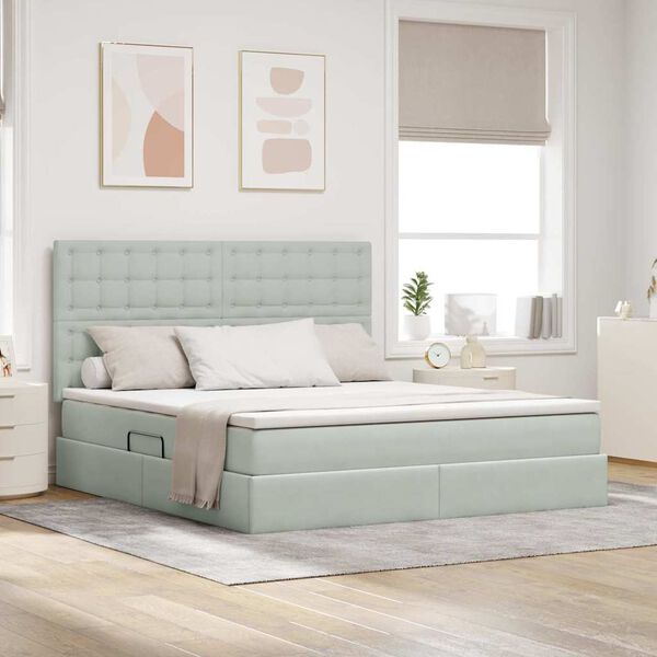 vidaXL Opbergbed met LED met matras Lichtgrijs 180 x 200 cm Fluweel