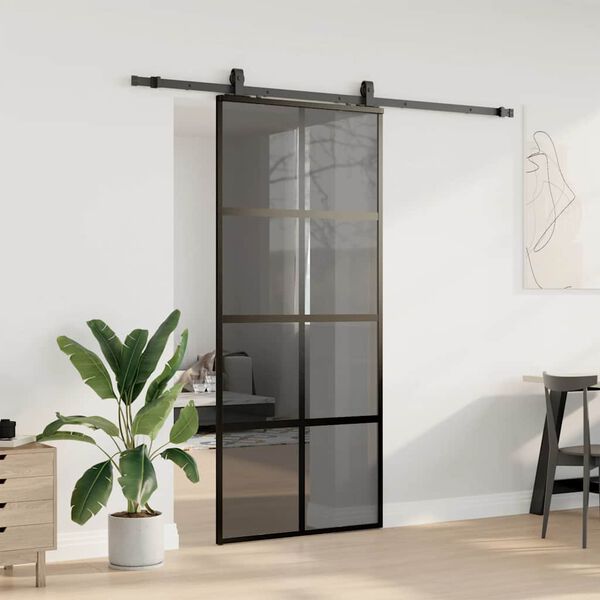 vidaXL Schuifdeur met beslagset 90x205 cm gehard glas zwart