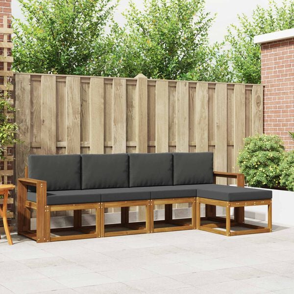 vidaXL Buiten bankenset met kussen 5 pcs Natuurlijk en Antraciet