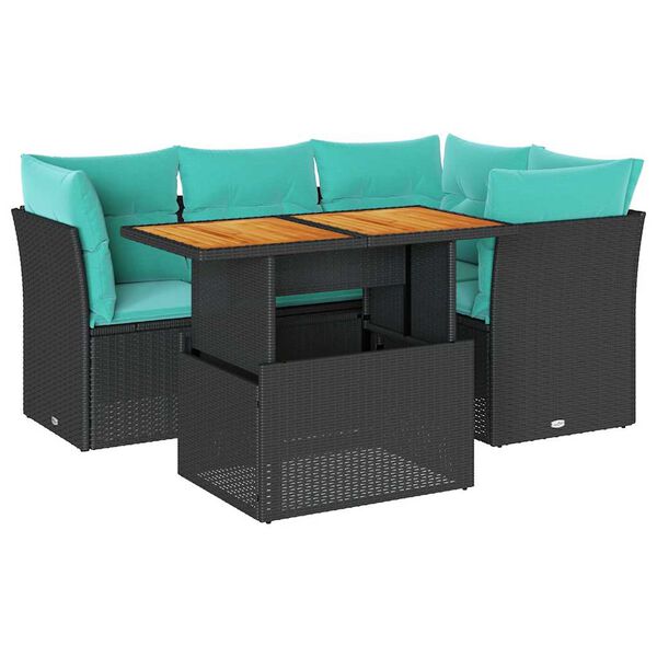 vidaXL 5-delige Loungeset met kussens poly rattan zwart