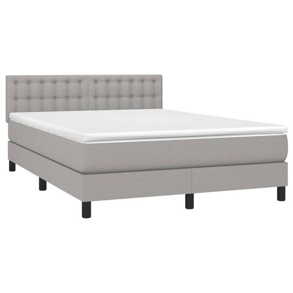vidaXL Boxspring met matras en LED stof lichtgrijs 140x190 cm