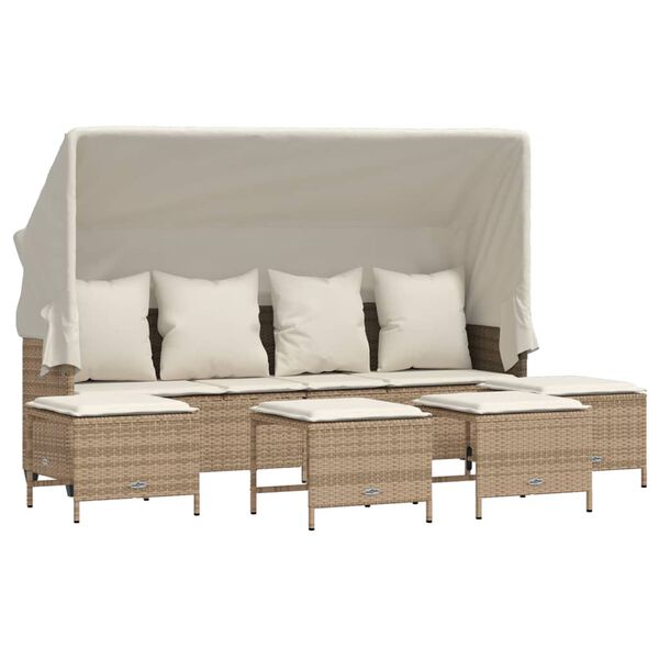 vidaXL 5-delige Loungeset met kussens poly rattan beige