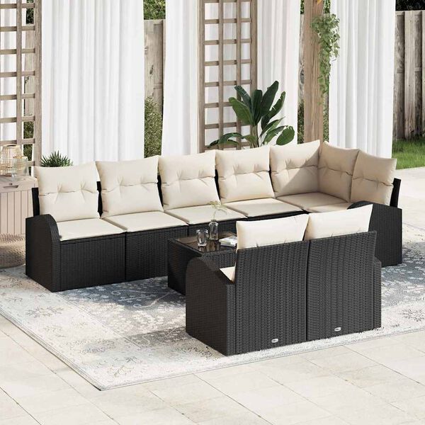 vidaXL Tuin Sofa Set Zwart en Cr&egrave;me 55 x 55 x 37 cm poly rattan