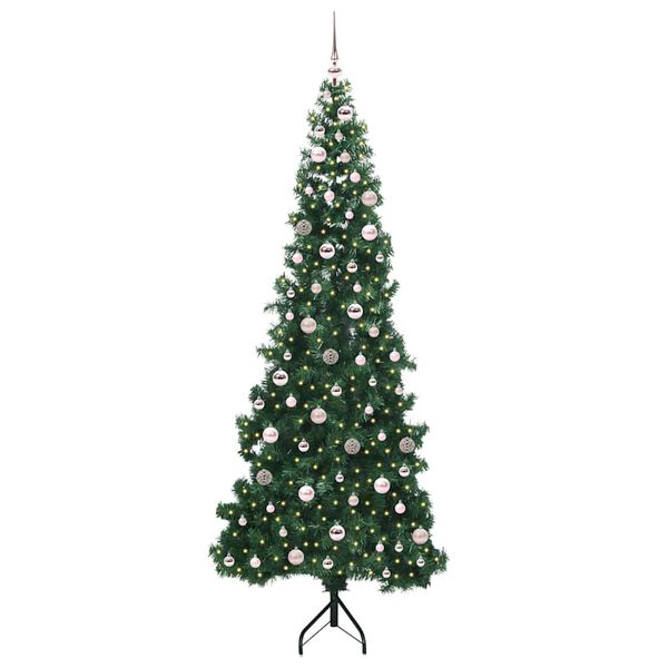 vidaXL Hoek Kunstkerstboom met 300 LED Groen 240 cm PVC en Metaal