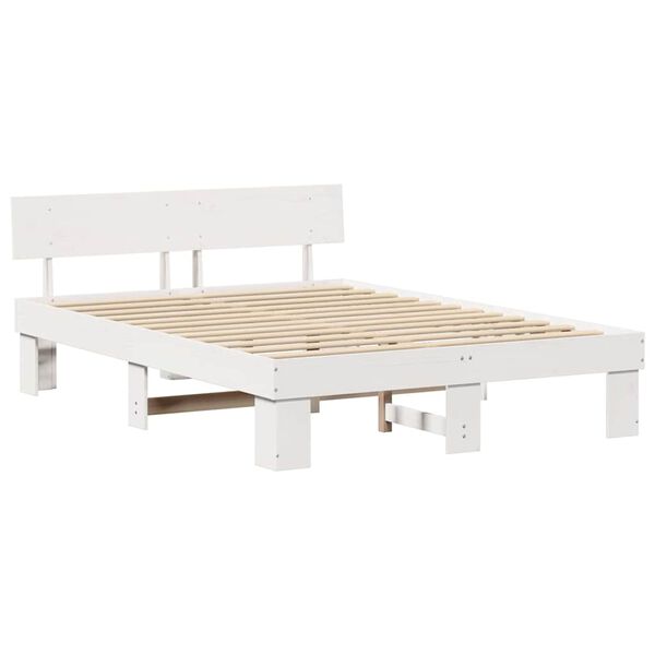 vidaXL Bedframe met hoofdeinde Wit 160 x 200 cm Massief grenenhout