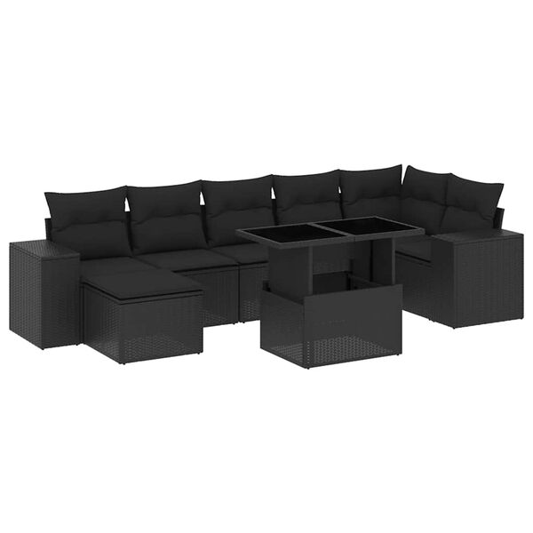 vidaXL 8-delige Loungeset met kussens poly rattan zwart
