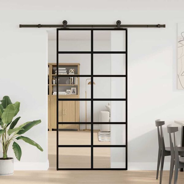 vidaXL Schuifdeur met beslagset 102x205 cm aluminium en ESG-glas