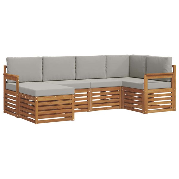 vidaXL Sofa-Sets 6 pcs Natuurlijk en Lichtgrijs Massief Acaciahout