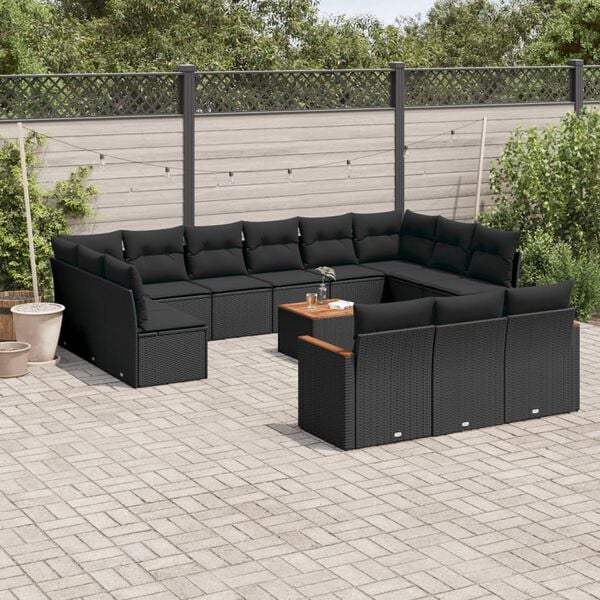 vidaXL 14-delige Loungeset met kussens poly rattan zwart