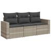vidaXL 3-delige Loungeset met kussens poly rattan lichtgrijs