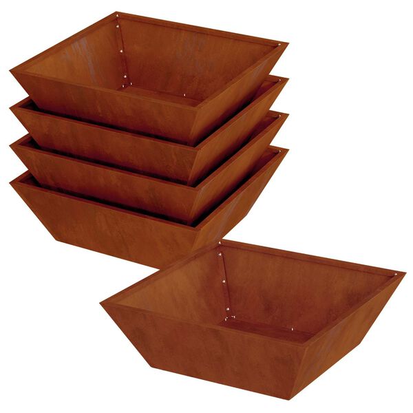 vidaXL Tuin Bloempot 5 pcs Roestig 50 x 50 x 15 cm Cortenstaal
