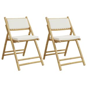 vidaXL Bistrostoelen 2 st inklapbaar met kussens bamboe cr&egrave;mewit