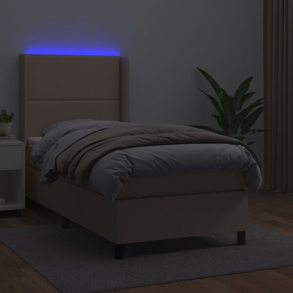 vidaXL Boxspring met matras en LED kunstleer cappuccinokleur 90x190 cm