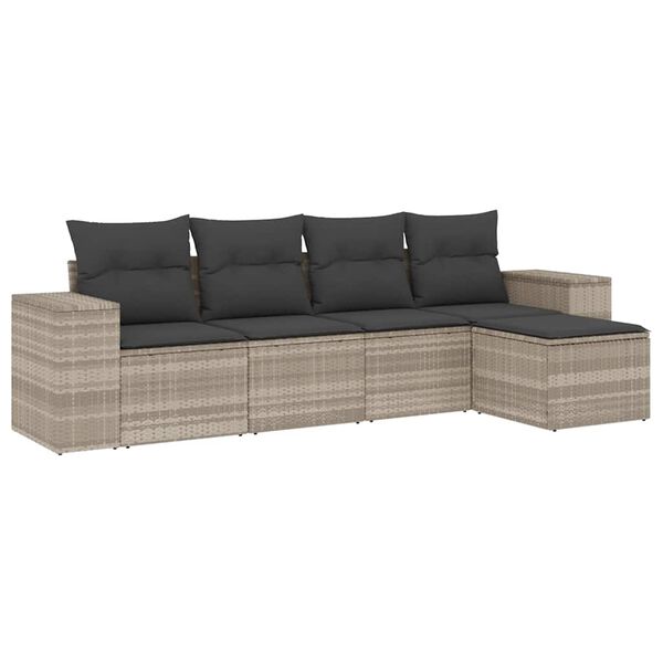 vidaXL 5-delige Loungeset met kussens poly rattan lichtgrijs