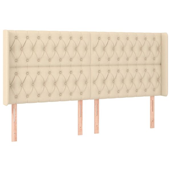 vidaXL Hoofdbord met randen 203x16x118/128 cm stof cr&egrave;mekleurig