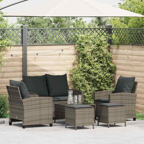 vidaXL 6-delige Loungeset met kussens poly rattan grijs