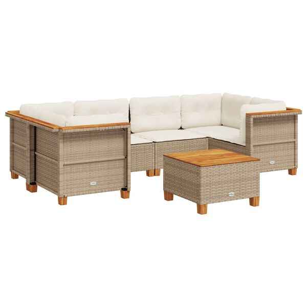 vidaXL 7-delige Loungeset met kussens poly rattan beige
