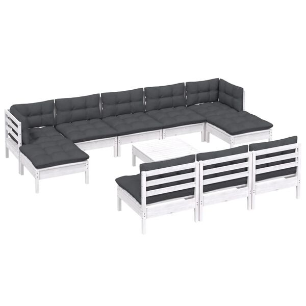 vidaXL 11-delige Loungeset met kussens grenenhout wit