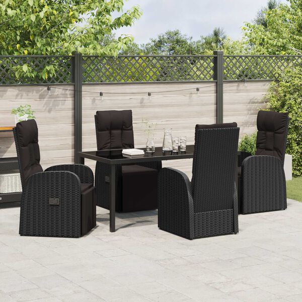 vidaXL Tuin Eetset met kussen 5 pcs Zwart poly rattan