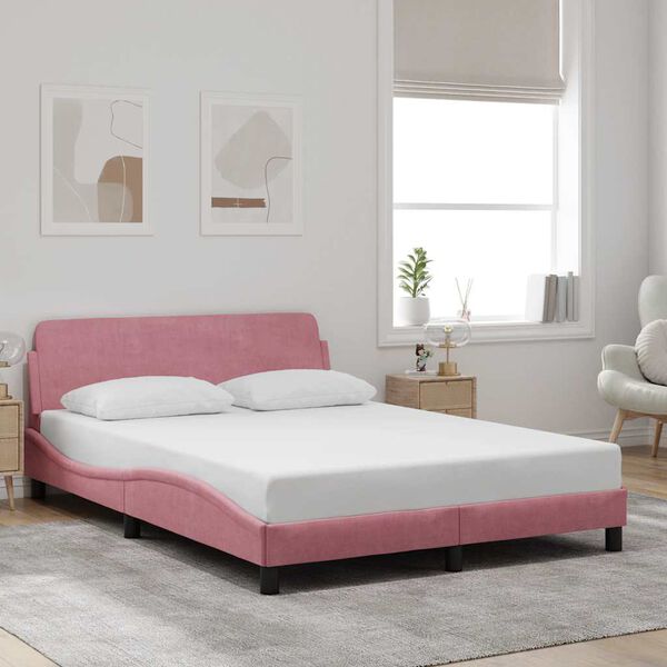 vidaXL Bedframe met hoofdeinde "Dover" 140x190 cm fluweel roze