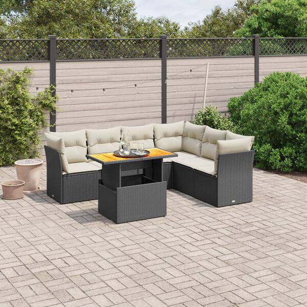 vidaXL 7-delige Loungeset met kussens poly rattan zwart