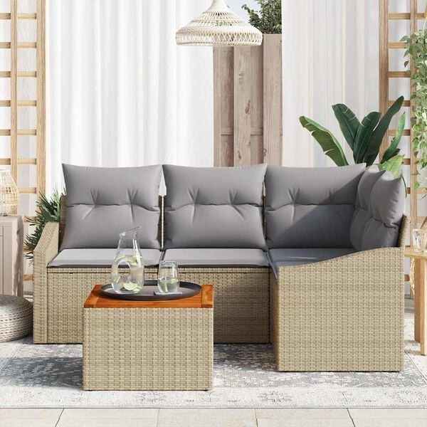 vidaXL Tuinbankenset met kussen 5 pcs Beige poly rattan