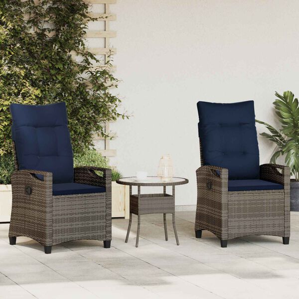 vidaXL Tuinstoel 2 pcs grijs en marineblauw 56 x 60 x 112 cm