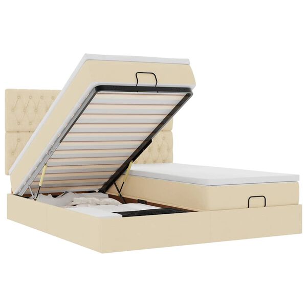 vidaXL Ottoman bed met matrassen 160x200cm stof cr&egrave;mekleurig