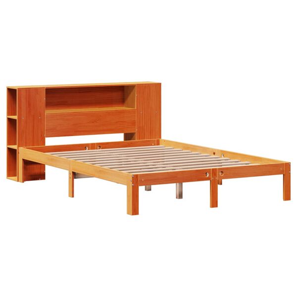 vidaXL Bed met boekenkast zonder matras grenenhout wasbruin 135x190 cm
