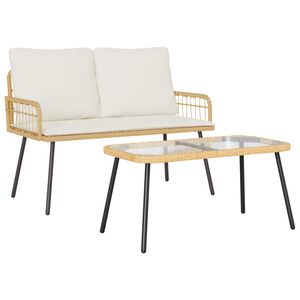 vidaXL Tuin eettafelset met kussen 2 pcs Naturel poly rattan