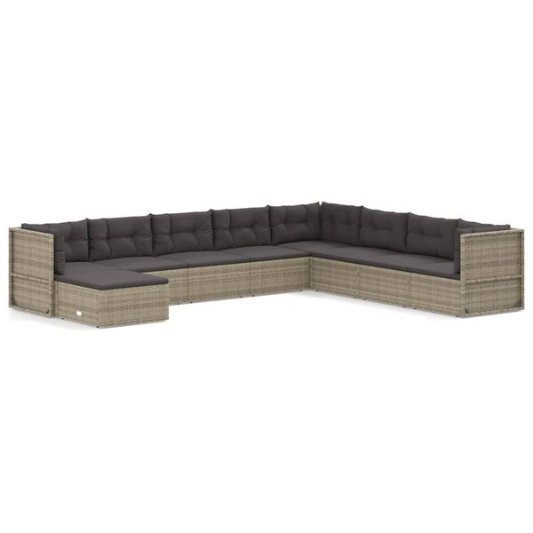 vidaXL 9-delige Loungeset met kussens poly rattan grijs