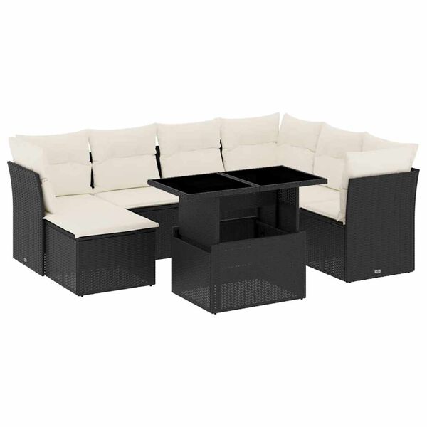 vidaXL 8-delige Loungeset met kussens poly rattan zwart