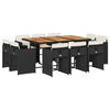vidaXL 11-delige Tuinset met kussens poly rattan zwart