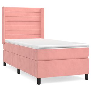 vidaXL Boxspring met matras fluweel roze 90x200 cm