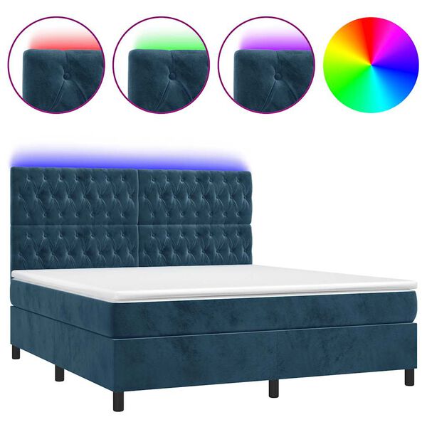 vidaXL Boxspring met matras en LED fluweel donkerblauw 180x200 cm