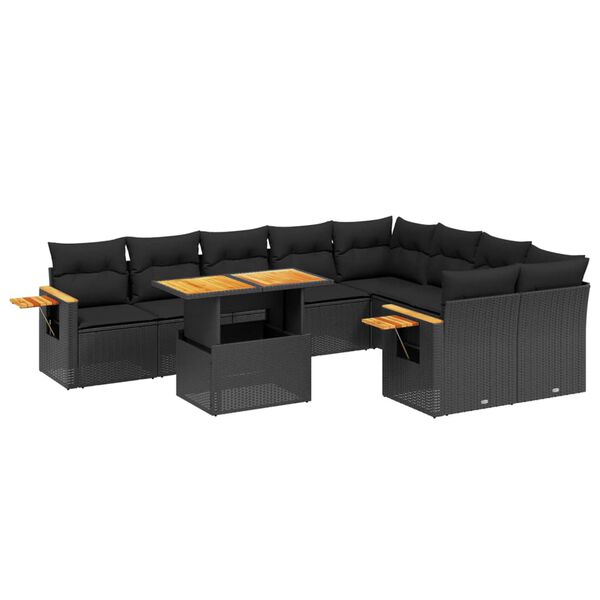 vidaXL 10-delige Loungeset met kussens poly rattan zwart