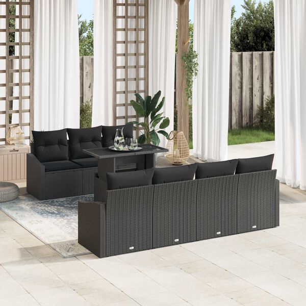 vidaXL Tuin Sofa Set met kussen 8 pcs Zwart poly rattan