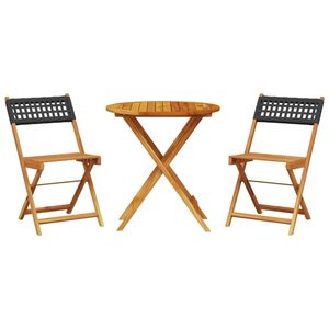 vidaXL 3-delige Bistroset poly rattan en massief hout zwart