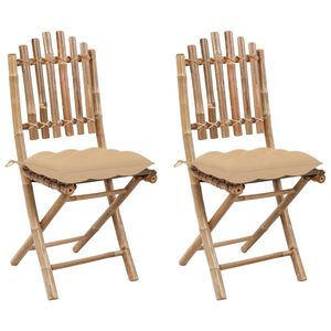 vidaXL Opklapbare stoelen (2 stuks) met kussens, bamboe