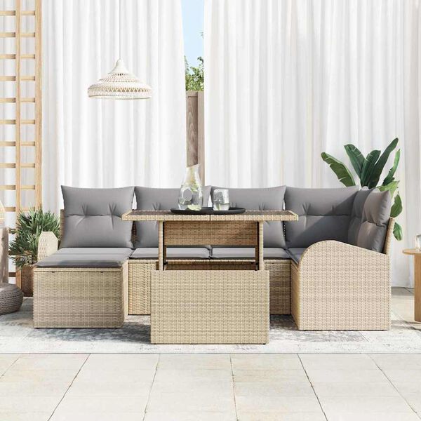 vidaXL Tuin Sofa Set met kussen 7 pcs beige en lichtgrijs