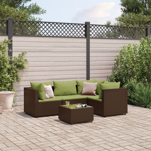 vidaXL 5-delige Loungeset met kussens poly rattan bruin