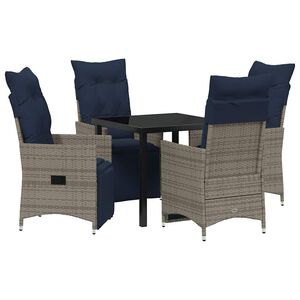 vidaXL Tafel en stoelen set met kussen 5 pcs Grijs PE Rattan