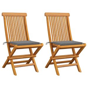 vidaXL Opklapbare stoelen met grijze kussens, 2 stuks, massief teakhout