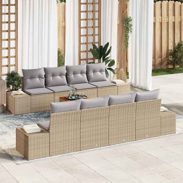 vidaXL Tuinbankenset met opslag 9 pcs Beige en Licht Grijs poly rattan