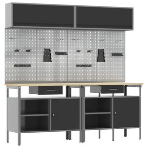 vidaXL Werkbankset 8 st Zwart en Grijs Gepoedercoat staal